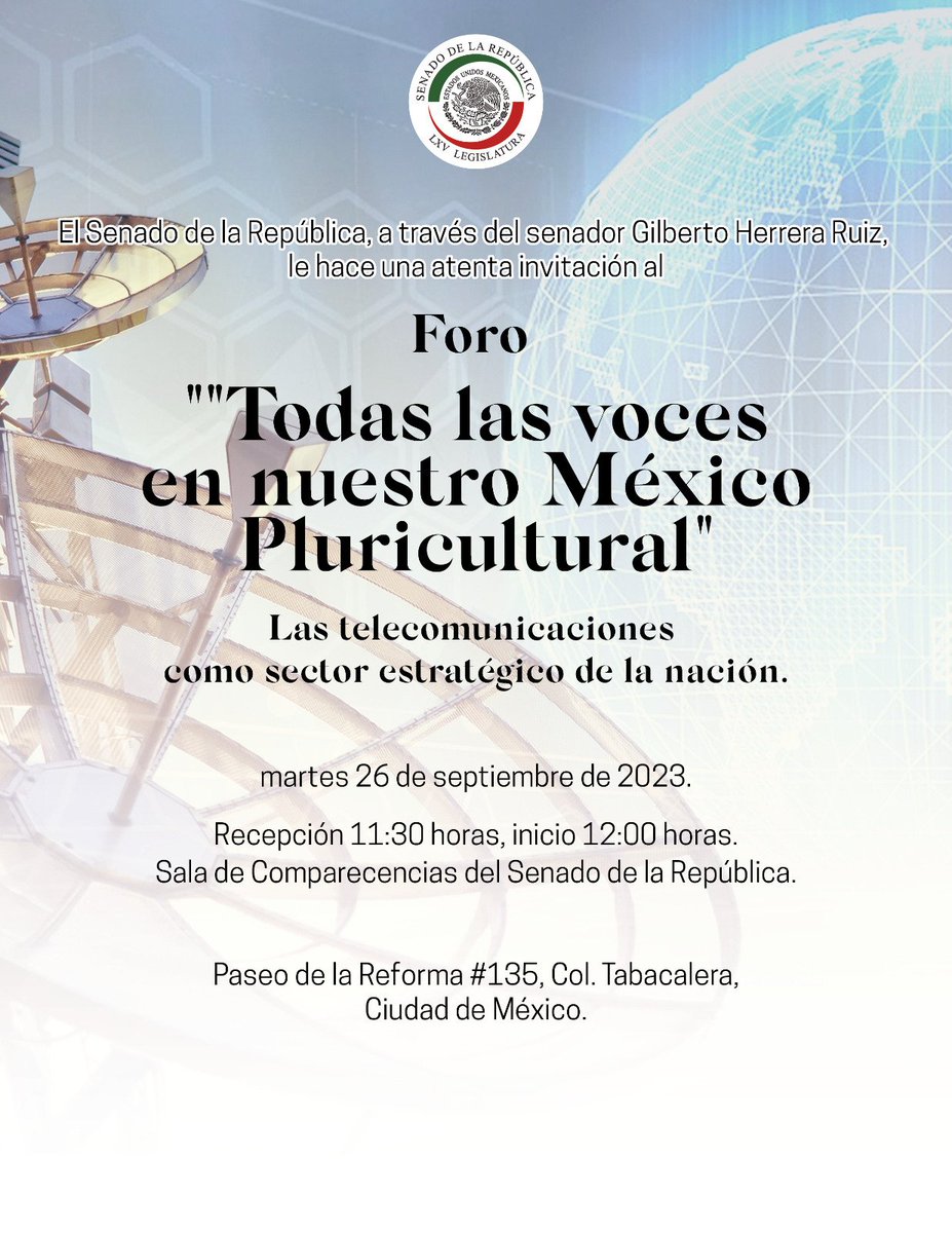 AliciaColchadoA's tweet photo. Ya es mañana ¿listos y listas para nuestro #ForoInternacional "Todas las voces en nuestro México pluricultural. Las #Telecomunicaciones como un #DerechoHumano"?
Nos vemos en el @senadomexicano a las 11:30 am 🙌🏽.
#Septiembre #Lunes #telefonista https://t.co/ouwkEXI7Ao
