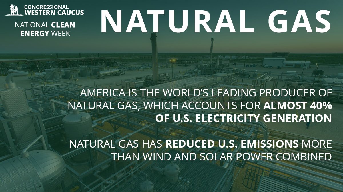 westerncaucus's tweet photo. America is the world’s leading natural gas producer, which accounts for almost 40% of U.S. electricity generation. Natural gas has also reduced U.S. emissions more than wind &amp; solar combined, making it an essential part of a clean energy future. #NCEW23 https://t.co/SPVfw9i7Qs