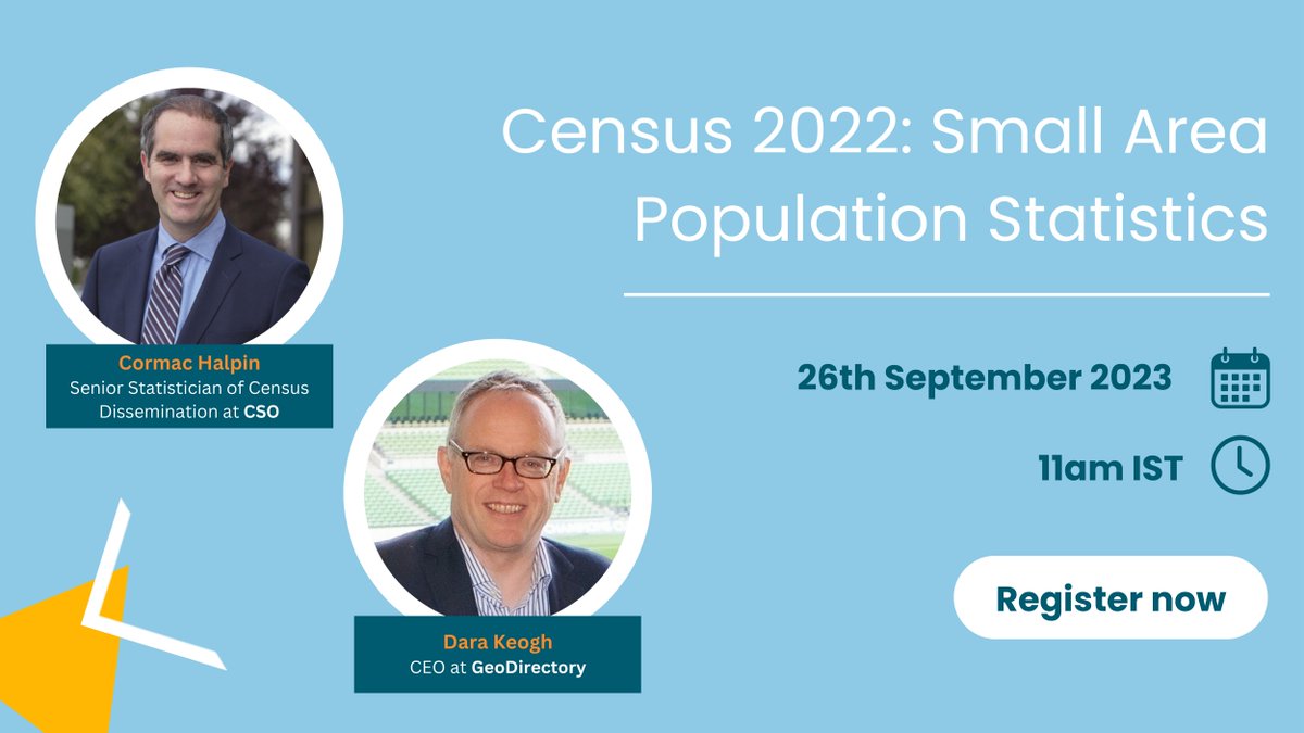 GeoDirectory_ie's tweet image. Join us tomorrow as Senior Statistician at @CSOIreland, Cormac Halpin &amp;amp; CEO at @GeoDirectory, Dara Keogh unlocks the insights hidden in Small Area Population Statistics.

Register now 👉 geodirectory.ie/knowledge-cent…

#Census2022 #DataWebinar