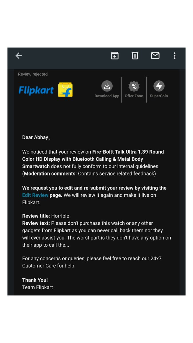 AbhayBanthia's tweet photo. @Flipkart @flipkartsupport 
What a Company FireBolt is...Highly Pathetic.
Their customer Support no. is busy from the last 7 days and throughout the day.
No one can actually reach the.
Please purchase things before taking this into consideration.
There are offline stores too🤘. https://t.co/UjLTbl9dzz