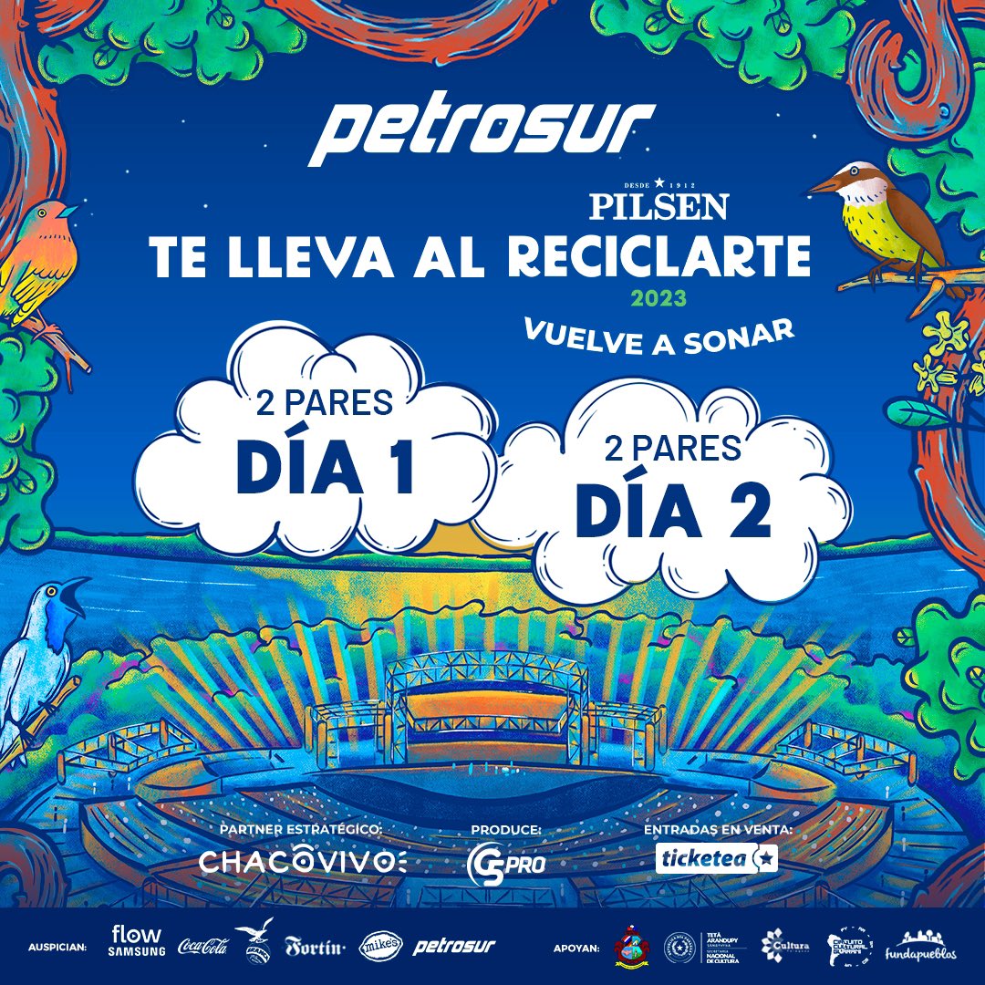 Petrosur's tweet photo. Regalamos 2 pares de entradas para el día 1 y 2 pares más para el día 2 para asistir al festival de música más esperado!

✅RT
✅Seguinos.
✅ Comentá qué día querés ir y arrobá a tu acompañante.

Anunciamos a los ganadores HOY a las 18:00 hs.

#Petrosur🇵🇾 #EmblemaParaguayo https://t.co/MOVBatuizF
