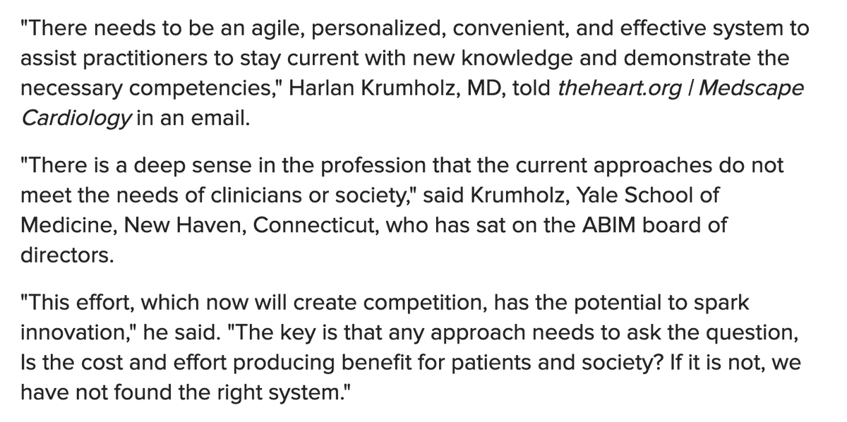 My comments on new efforts in cardiology certification. "The key is that any approach needs to ask the question, is the cost &amp; effort producing benefit for patients &amp; society? If it is not, we have not found the right system." <a href="/CMichaelGibson/">C. Michael Gibson MD</a> <a href="/ACCinTouch/">American College of Cardiology</a> medscape.com/viewarticle/99…