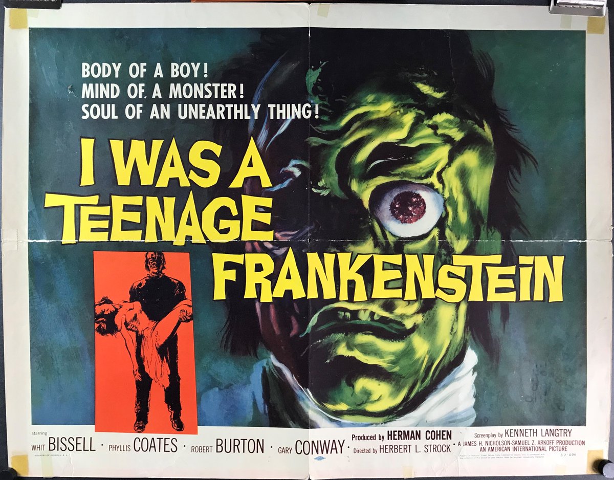 All right ... this is 'not' a good movie. But, good God, how I love it. A wonderful mash of monsters and the teen craze!

#teens #teenage #Iwasateenagefrankenstein #whitbissell #GaryConway #teenmovie #teenculture #monstermovies #vintagemovieposter #halfsheet #Frankenstein #horror
