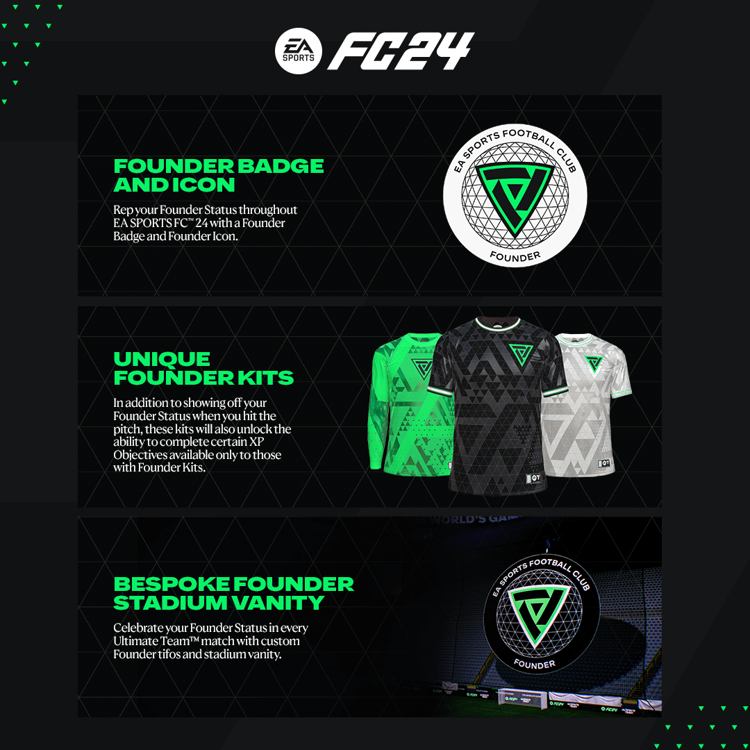 EASPORTSFC's tweet photo. Once a Founder, always a Founder.

Start playing #FC24 now to get exclusive benefits in-game. https://t.co/2yK3uCG74p https://t.co/1SJDkfHjau