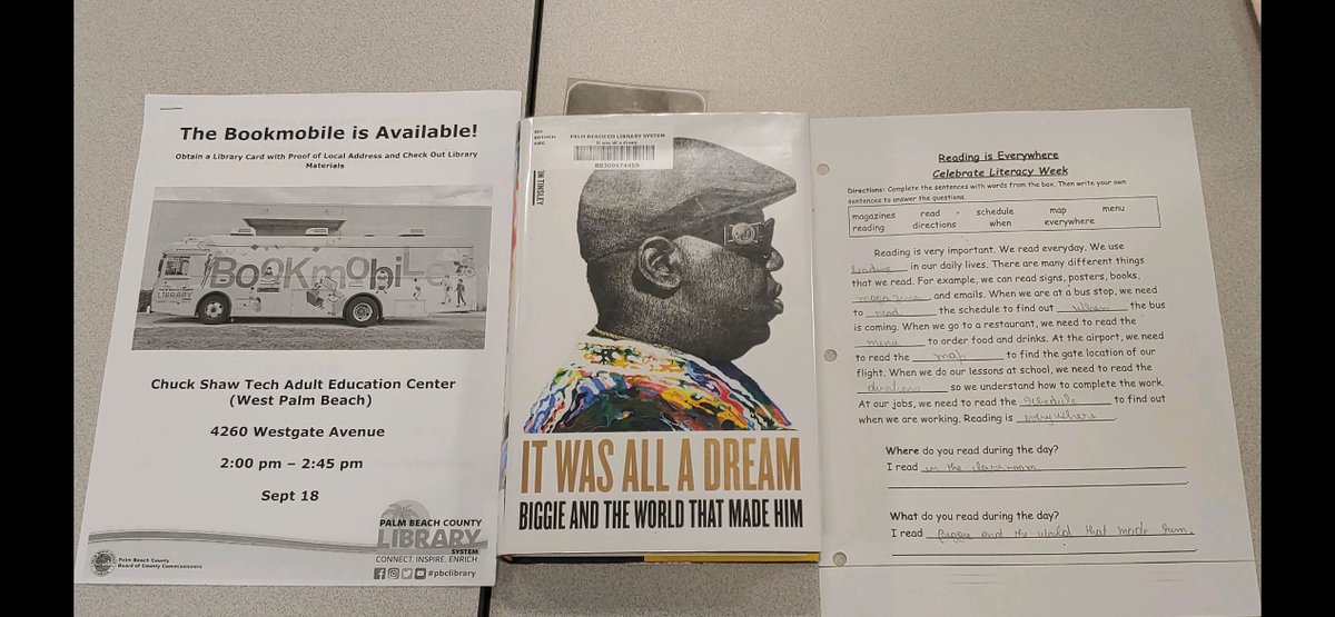chuck_center's tweet photo. #Adultliteracyweek "Reading is Everywhere," was the theme in Ms. Brown's adult ESOL class. Learners at CSTEC explored different literacy types & forms found in banks, bus stops, gas stations, jobs, schools, maps, parks, menus, libraries, and in most places they visit! https://t.co/gzKU3gzsCS