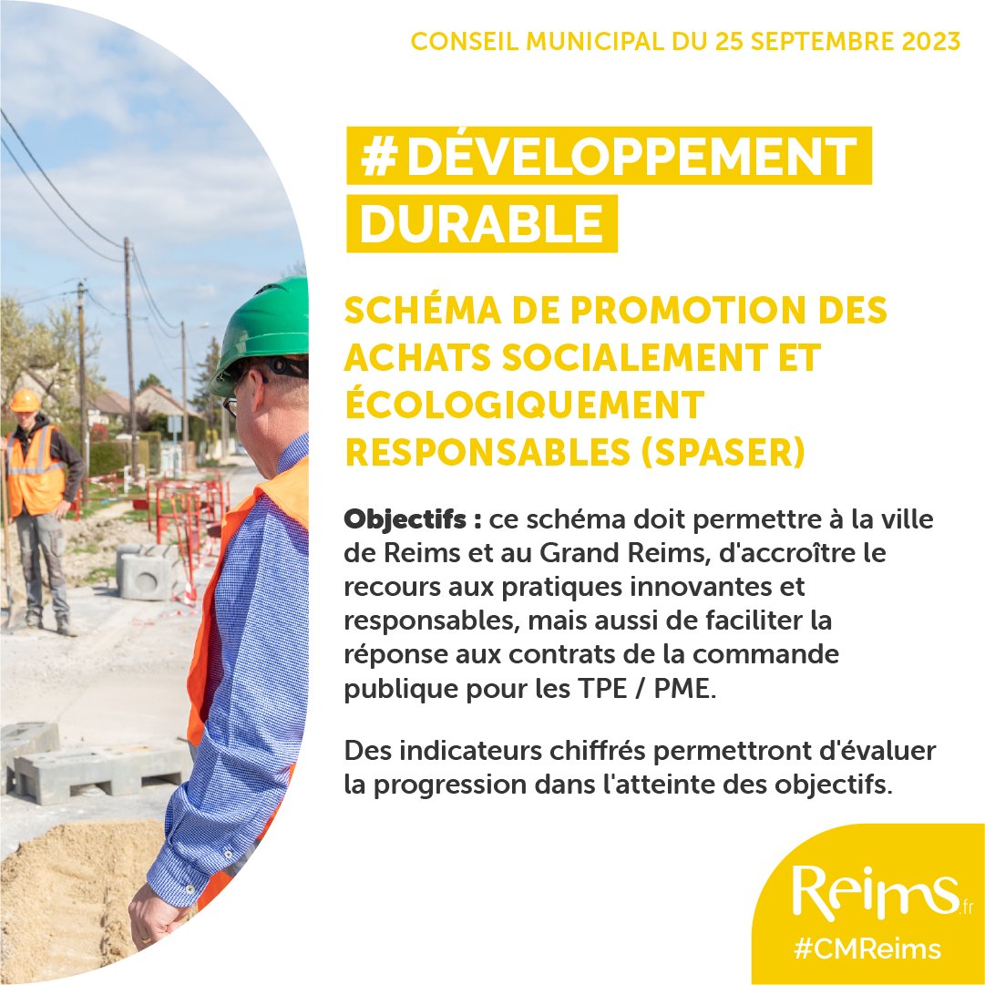 VilledeReims's tweet photo. #ConseilMunicipal de #Reims
Délibération 251 : Schéma de Promotion des #Achats #Socialement et #Écologiquement Responsables
=> Suivez en direct le conseil sur le site de la ville : https://t.co/ygZ9HkDGnV
#CMReims #DéveloppementDurable #SPASER https://t.co/0oRTKdFUg5