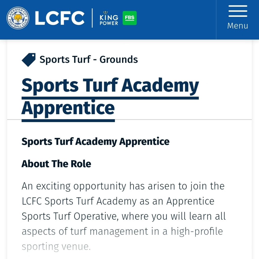 Some good opportunities have gone live on the club website to join our sports turf department here at Leicester so if these roles are for you then follow the links on there to apply #LCFC #SportsTurf