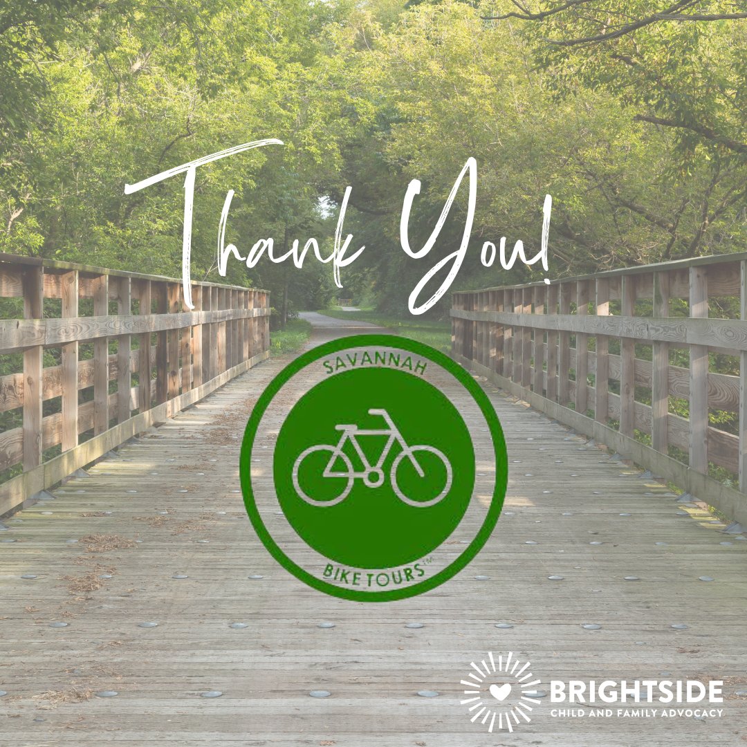 Special Thanks To Savannah Bike Tours for donating to Brightside Child and Family Advocacy and selecting us as the August Charity Recipient! #thebrightside #savannahcasa #savannahbiketours
