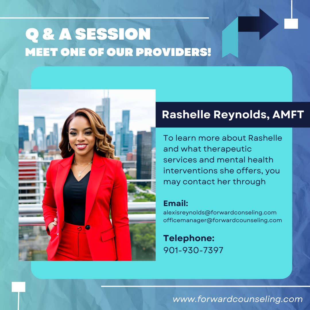 🌟 Meet Rashelle Reynolds, AMFT of Forward Counseling, your path to healing and internal joy! 🌈 

To know more about Rashelle, visit our website at forwardcounseling.com/blog/2023/9/7/… 💖 

#MentalHealthMatters #HealingJourney #FindYourJoy #ForwardCounseling #Tennessee