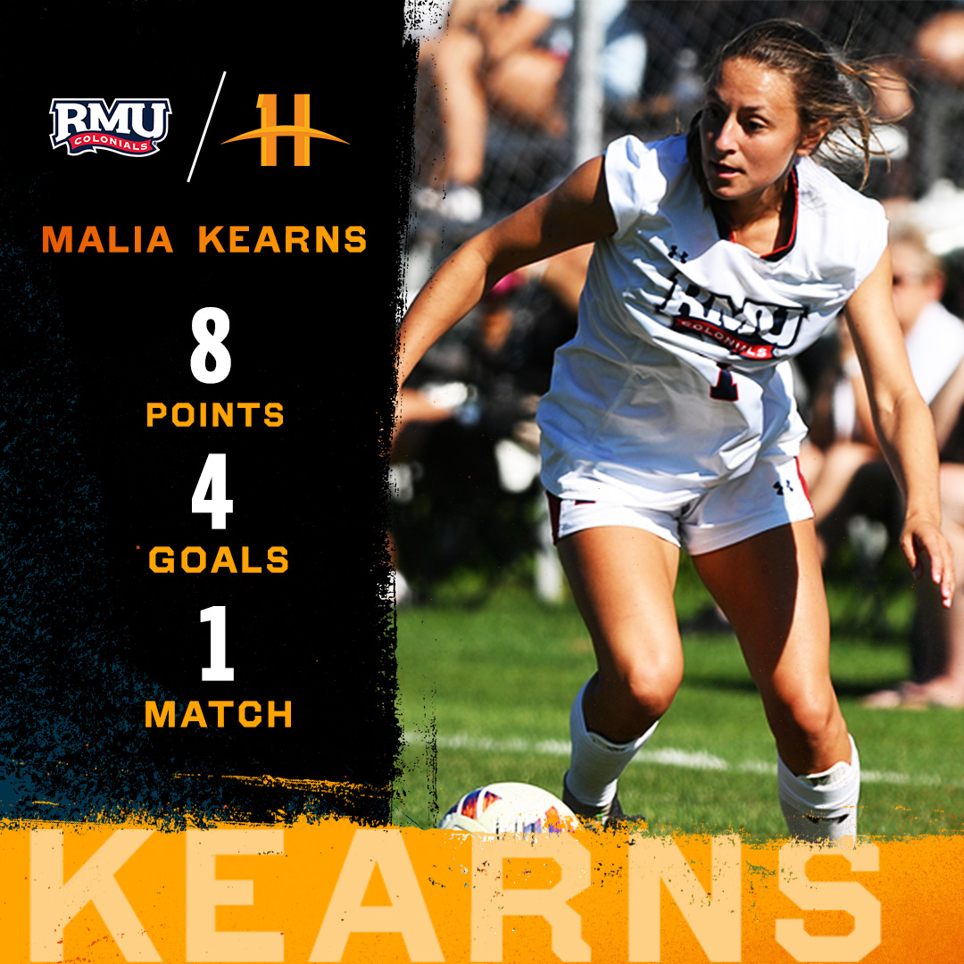 Here are the stats for <a href="/UnderArmour/">Under Armour</a> #HLWSOC Offensive Player of the Week Malia Kearns (<a href="/maliakearns7/">Malia Kearns</a>) of <a href="/RMUWSoccer/">RMU Women's Soccer</a>!  

⚽: bit.ly/3ETl9pm