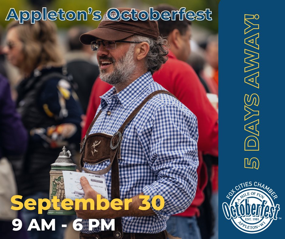 Grab your lederhosen and beer steins, because Appleton's Octoberfest is only 5 days away! 🥨

#AppletonsOctoberfest #AMileofFun