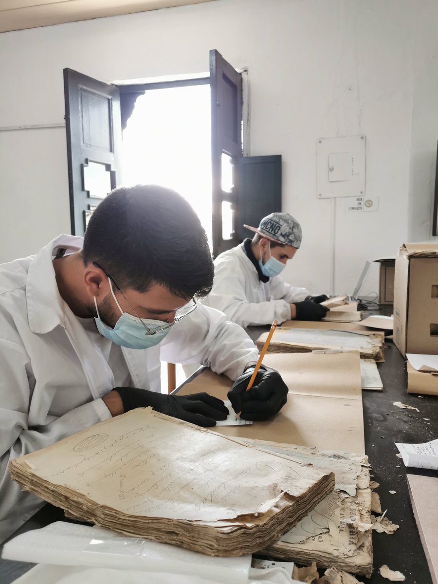 saraposadao's tweet photo. El pasado fin de semana el Semillero de Paleografía y Diplomática de la Unal, Sede Medellín, estuvo en Sonsón participando en la aplicación de primeros auxilios y descripción de documentos de los siglos XVIII y XIX pertenecientes al Archivo Histórico Judicial de Sonsón. 🥼🧤📜✏️ https://t.co/XwjtlXoAmg