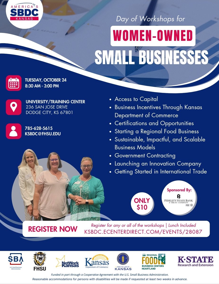 This event comprises a series of workshops for women-owned small businesses, covering a range of topics.  Registrants are welcome to attend any or all of the workshops.  ksbdc.ecenterdirect.com/events/28087