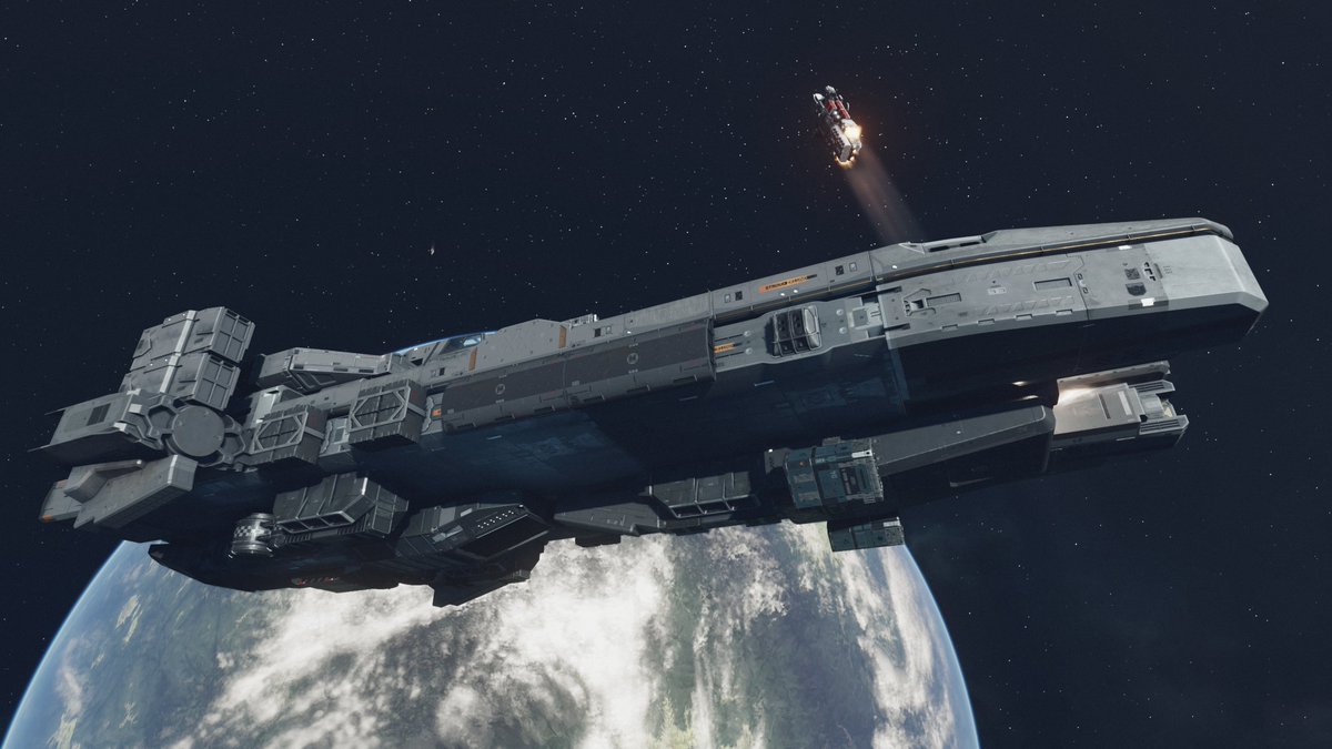 My next Halo-inspired #Starfield ship is based on this unused concept art.  I named my ship Mount Rainier. What do you think?, image size:1200x675