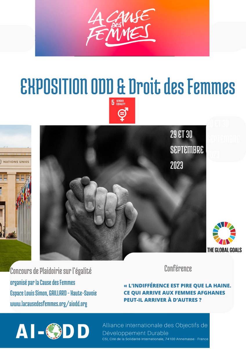 PascaleFressoz's tweet photo. Le 25 septembre, 8ème anniversaire des #ODD :
#AIODD invite à « l’Exposition sur les ODD et le #droitdesfemmes », le 29 septembre à Gaillard, aux côtés des femmes Afghanes, lors du Festival de la Cause des Femmes. Hissons le drapeau des ODD! #SDGFlagDay https://t.co/jE9uJvp3dY