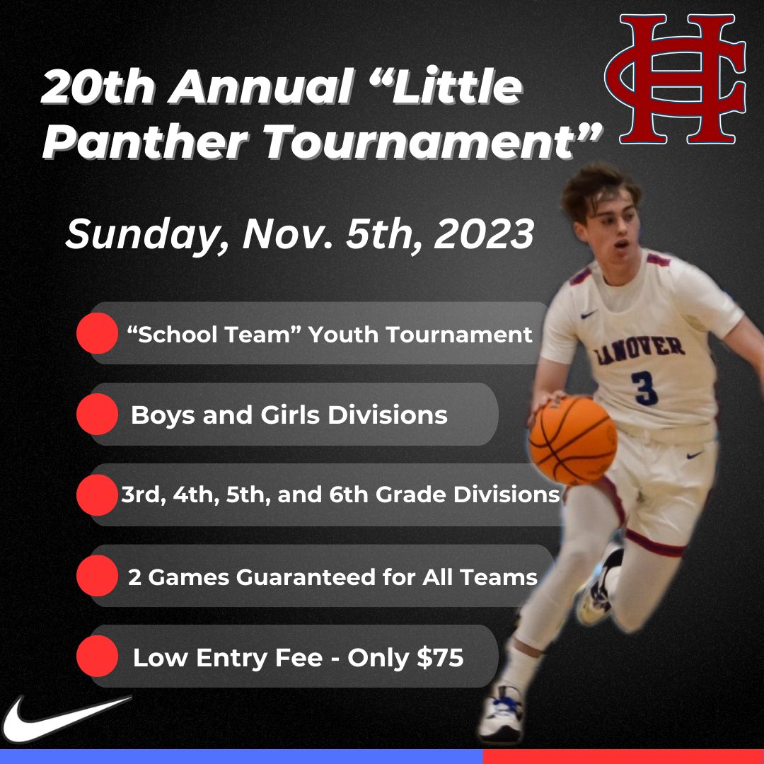 Registration is now open for our 20th Annual “Little Panther Tournament” for Youth “School” Teams!

If interested please email Associate Head Coach Ryan Nowicki - nowicki@hanover.edu