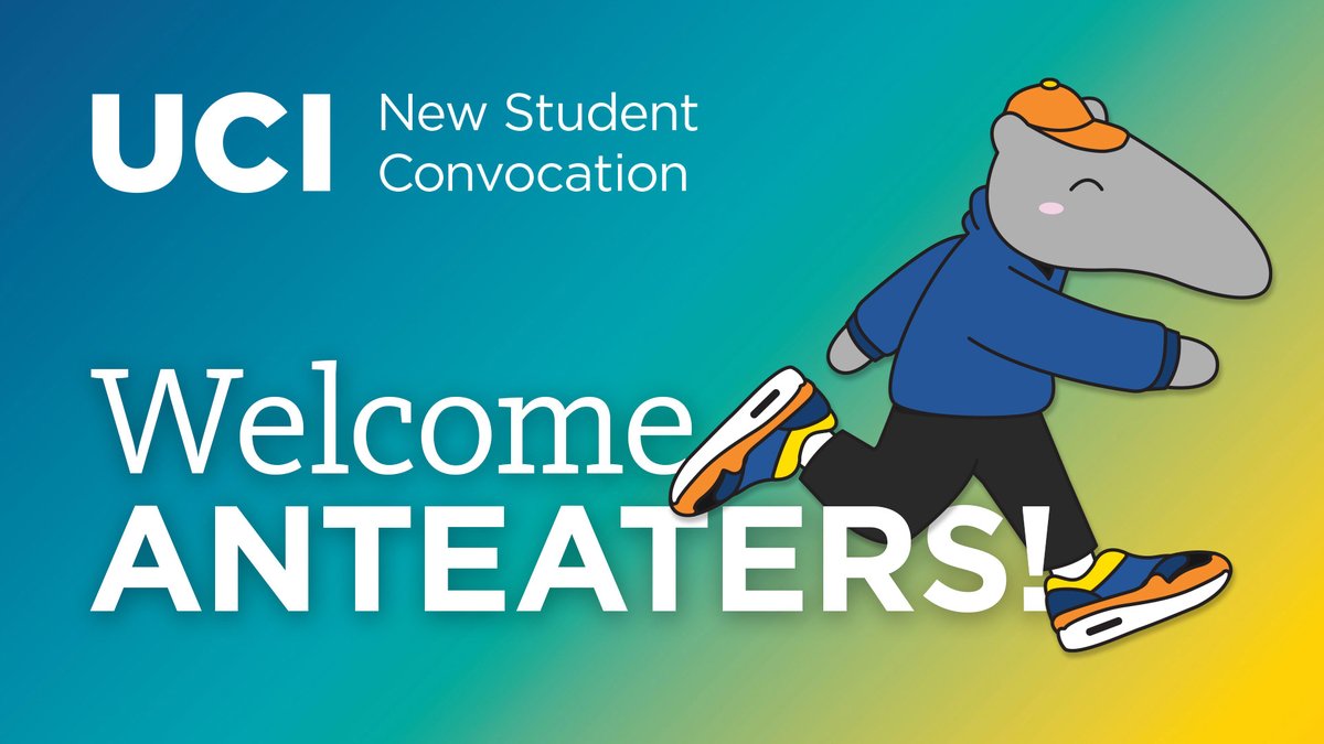 WELCOME NEW ANTEATERS! The UCI New Student Convocation is Tuesday, Sept. 26, 2023 from 9:15 a.m. – 10:15 a.m. in the Bren! 

#ZotZotZot #BetterInTheBren