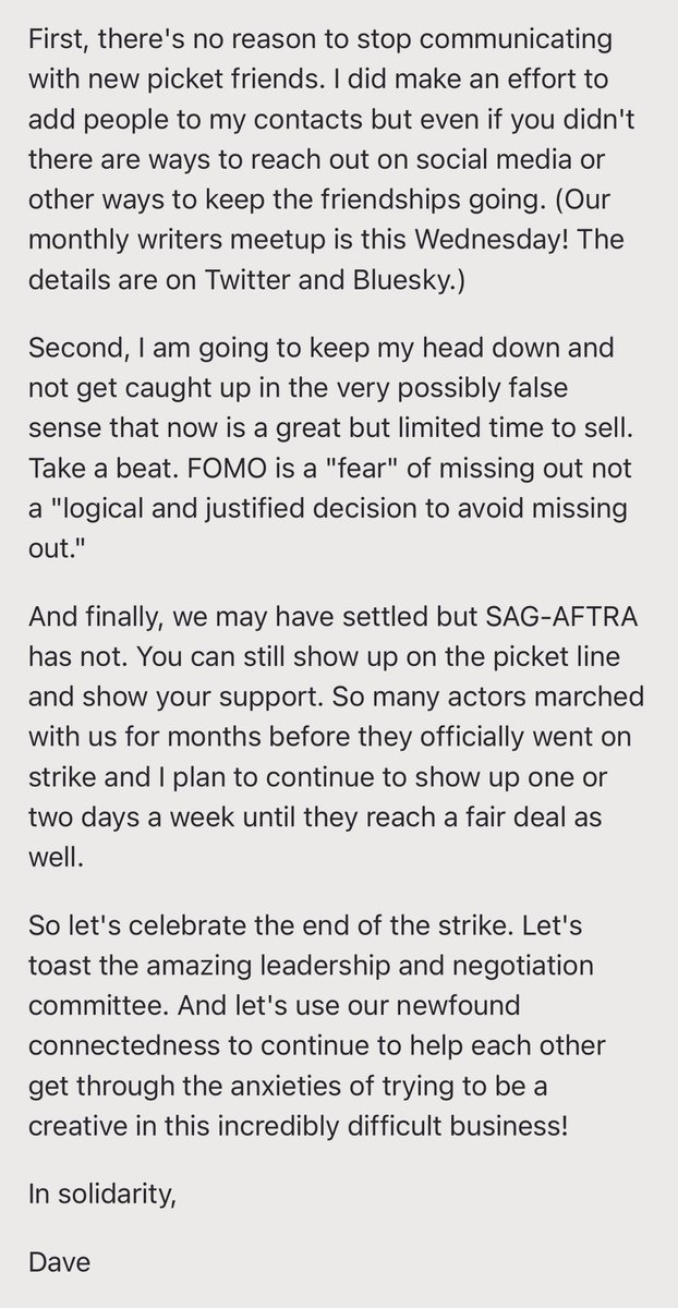 Celebrate the end of the writers strike for sure but it’s also normal to feel like you’re trading one set of anxieties for another. My thoughts on post-strike anxiety…