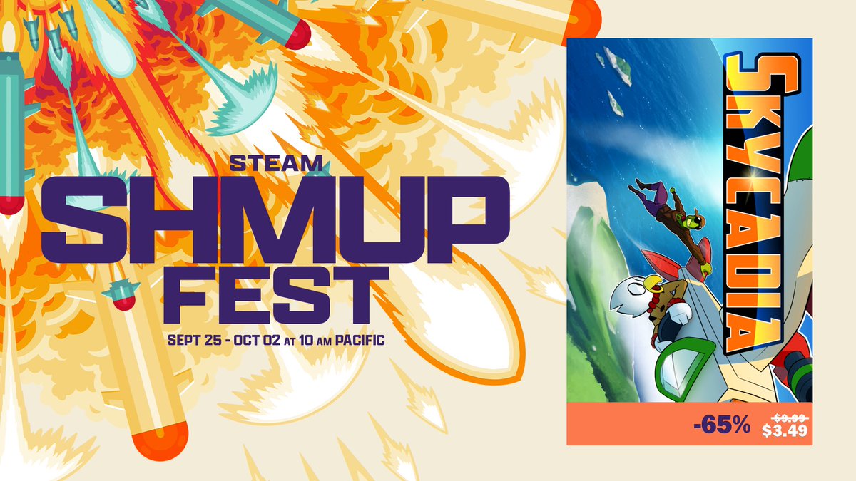 Hi everyone, my game Skycadia is on sale for 65% off as part of the #SteamSHMUPFest -- it's like Devil Daggers as a colorful Dreamcast dogfighter 🛩 I'd really appreciate it if you buy a copy and leave a review!

store.steampowered.com/app/1364710/Sk…

#indiedev
