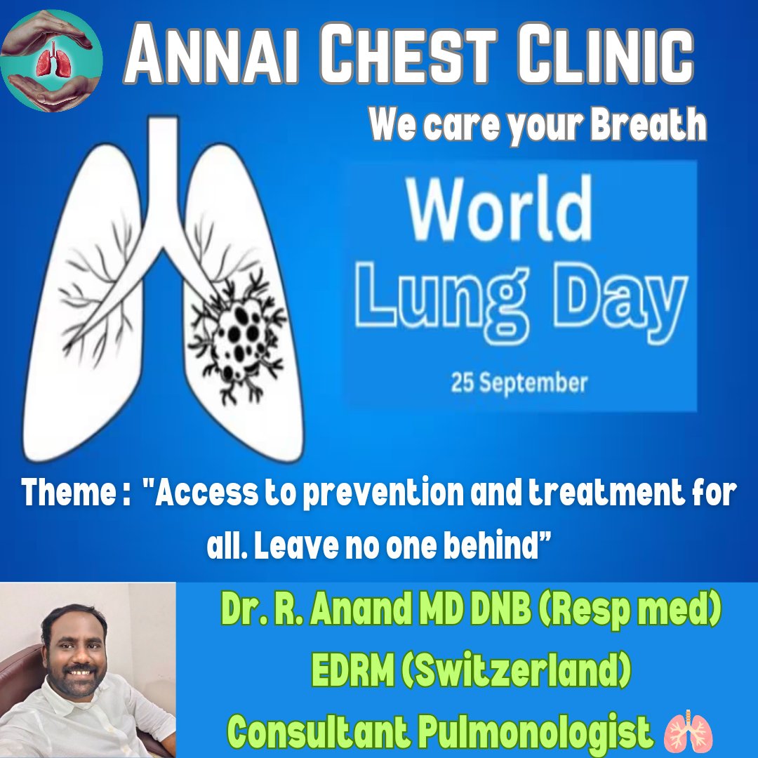 World Lung day 2023 😎 Theme :  'Access to prevention and treatment for all. Leave no one behind”#lungawarenesspost
#maduraipulmonologist #Anandpulmonologist #Maduraichestclinic #Annaichestclinic #asthmatreatment #copdawareness #COPD #maduraidoctor #interventionalpulmonologist