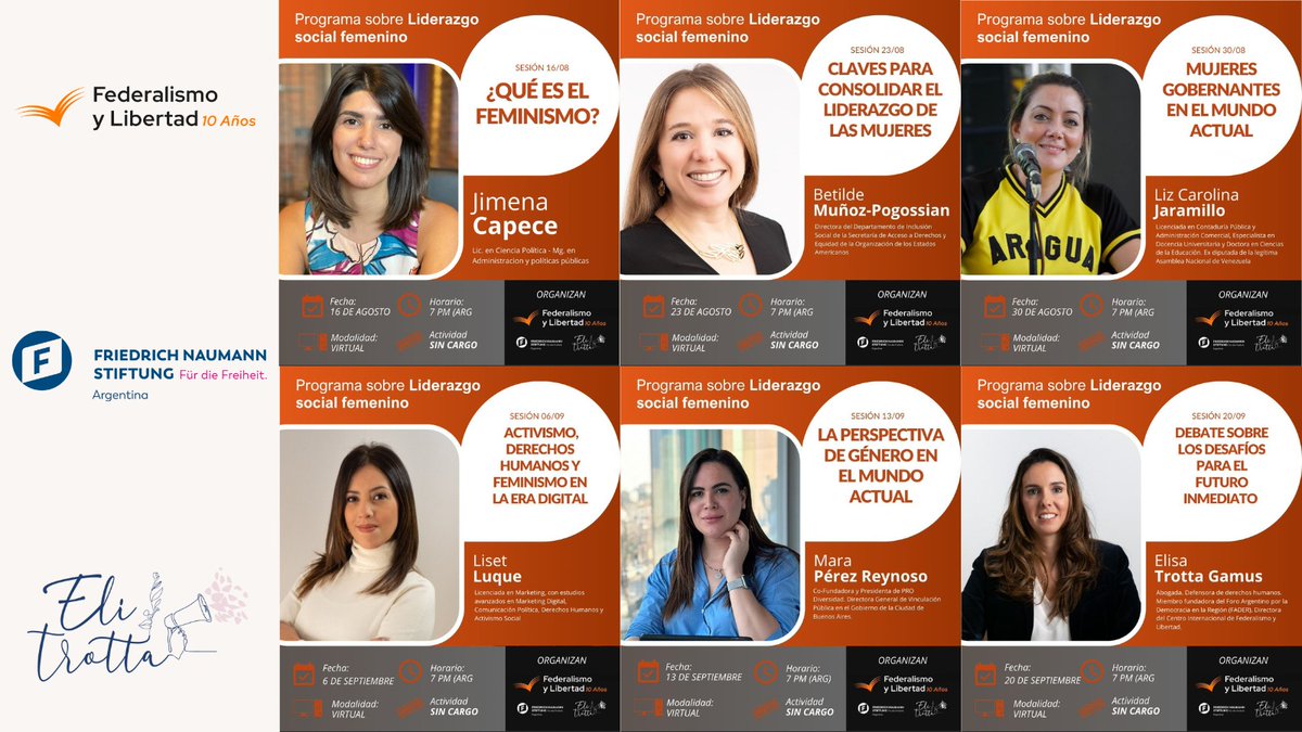 Hace pocos días culminamos el Programa de Liderazgo Femenino organizado junto con <a href="/fedyliber/">Fundación Federalismo y Libertad</a> y @FNFargentina. Fueron seis sesiones sumamente enriquecedoras, donde exploramos temas fundamentales que abordan el feminismo, el liderazgo de las mujeres en distintos ámbitos, incluyendo