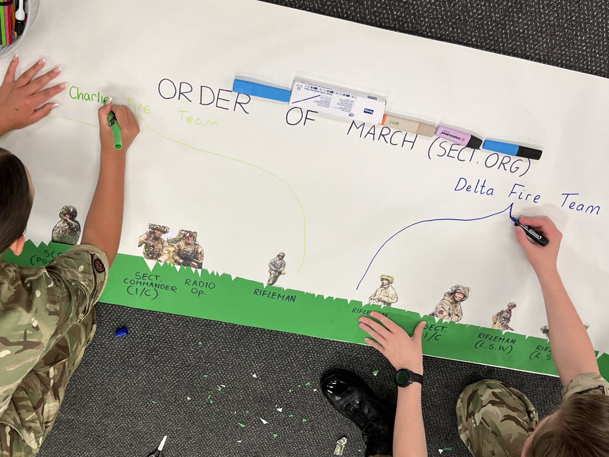 Some 2 star cadets creating a poster to represent a sections order of march this evening #inspiretoachieve @ReportingGandL
