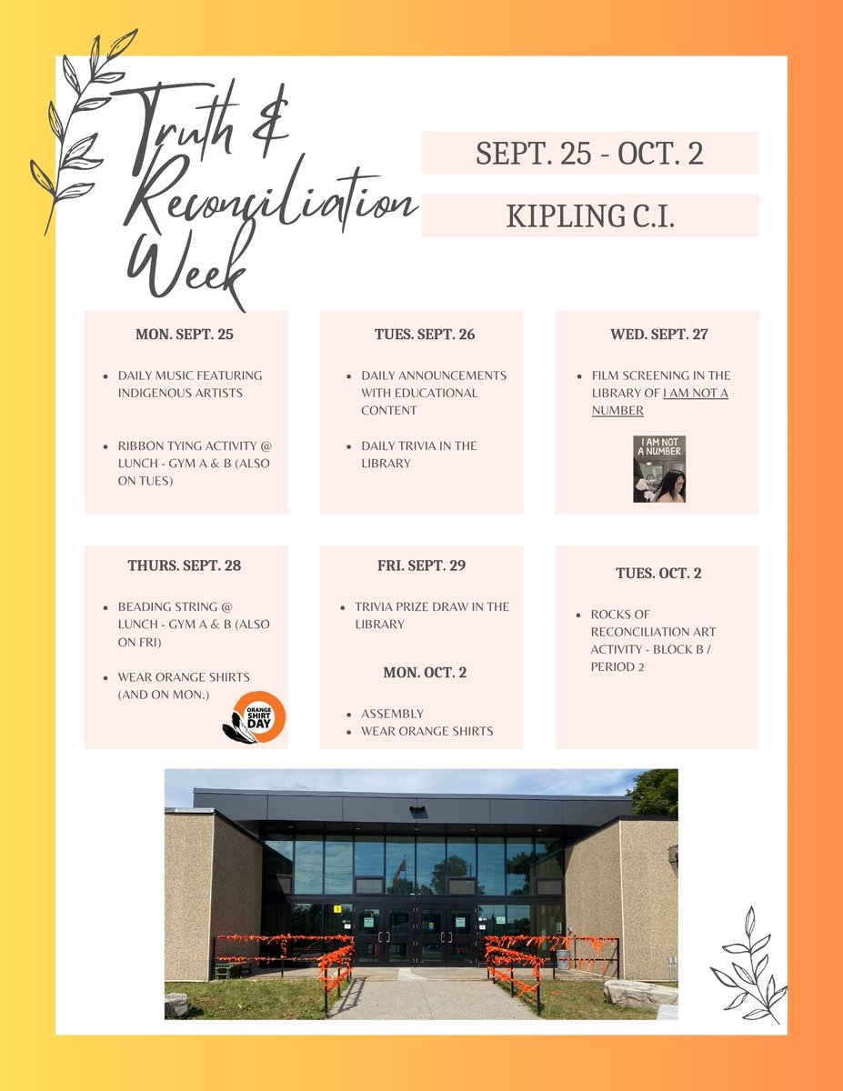 This week, KCI recognizes #TruthandReconciliationWeek  Check out the great opportunities available to learn more about the history and impact of #ResidentialSchools and recognize the enduring presence of First Nation, Métis and Inuit Peoples on this land.
