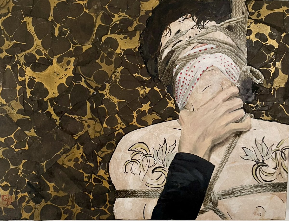 GraciDoesIT's tweet photo. CLEAR MY WALLS SALE!! Selling original pieces at a severe discount. Info👇DM me if interested.  Shipping is NOT included. 
2)Tenugui —. 18”x24” — oil and handmade paper on board — $200
#artistsoninstagram #eroticart #bondageart #shibari #ropebondage #shibariart #encausticpainting https://t.co/5C3W6KXHcV