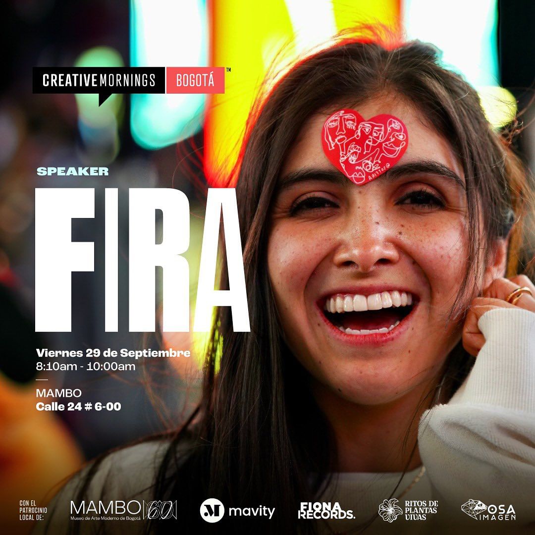 Bogota_CM's tweet image. ¡Bogotá nos vemos este viernes 29!

Estaremos con la criptoartista @soyfira en el @_mambogota. Sumérgete en el mundo de los NFTs, el arte digital y los trazos con los que Fira une a las personas.

🎟️ Regístrate aquí: creativemornings.com/talks/fira

#CMSimplicity #CMBog #CreativeMornings