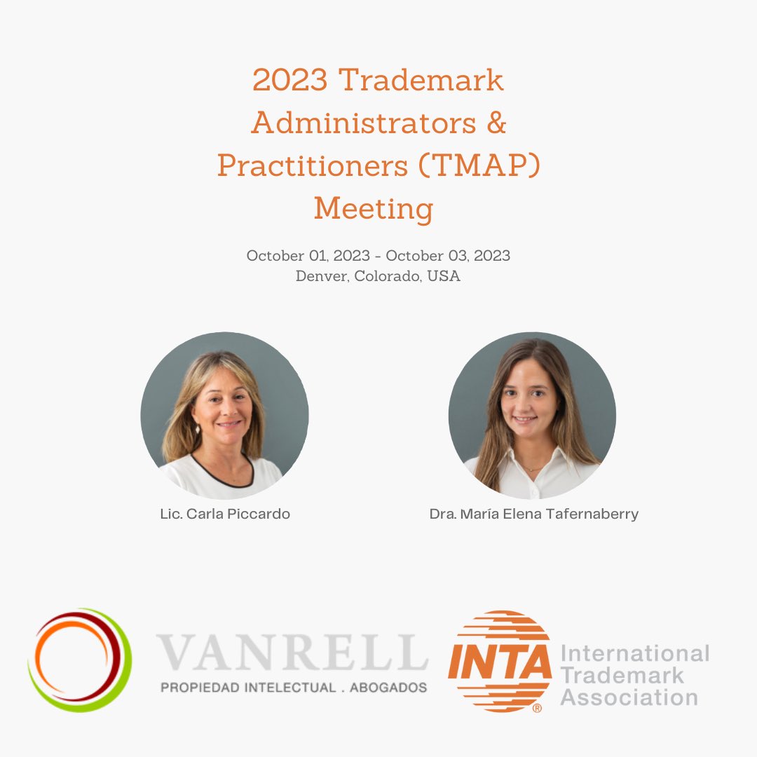 vanrellip's tweet image. Vanrell IP will be attending this year’s @INTA  Trademark Administrators &amp;amp; Practitioners Meeting. See you in Denver!
#2023tmap 

#ip #intellectualproperty #firms #law #rights #denver #us