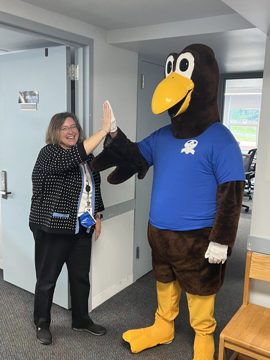 Prehna's tweet photo. Students at KCC filled the Falcon Nest!Students earn eggs by following the Falcon 5. Thunder swooped down from the nest to celebrate their success! Thunder is so proud of KCC students! @mobrien_KCC @WeAreMashpee @PDeBoerMPS @Hanscom_MPS https://t.co/mEXtmJwXMR