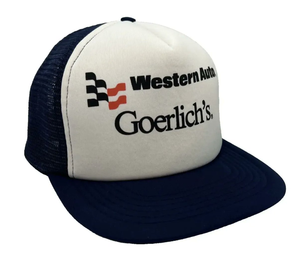 🔧 Just dropped on eBay: Throwback alert! 🚗 Vintage Western Auto Goerlichs Trucker Hat. Classic blue mesh snap back design, a nod to the '90s muffler era. Perfect for auto enthusiasts and vintage hat collectors! 🧢 #VintageTruckerHat #WesternAuto ➡️ buff.ly/3ERrGRm