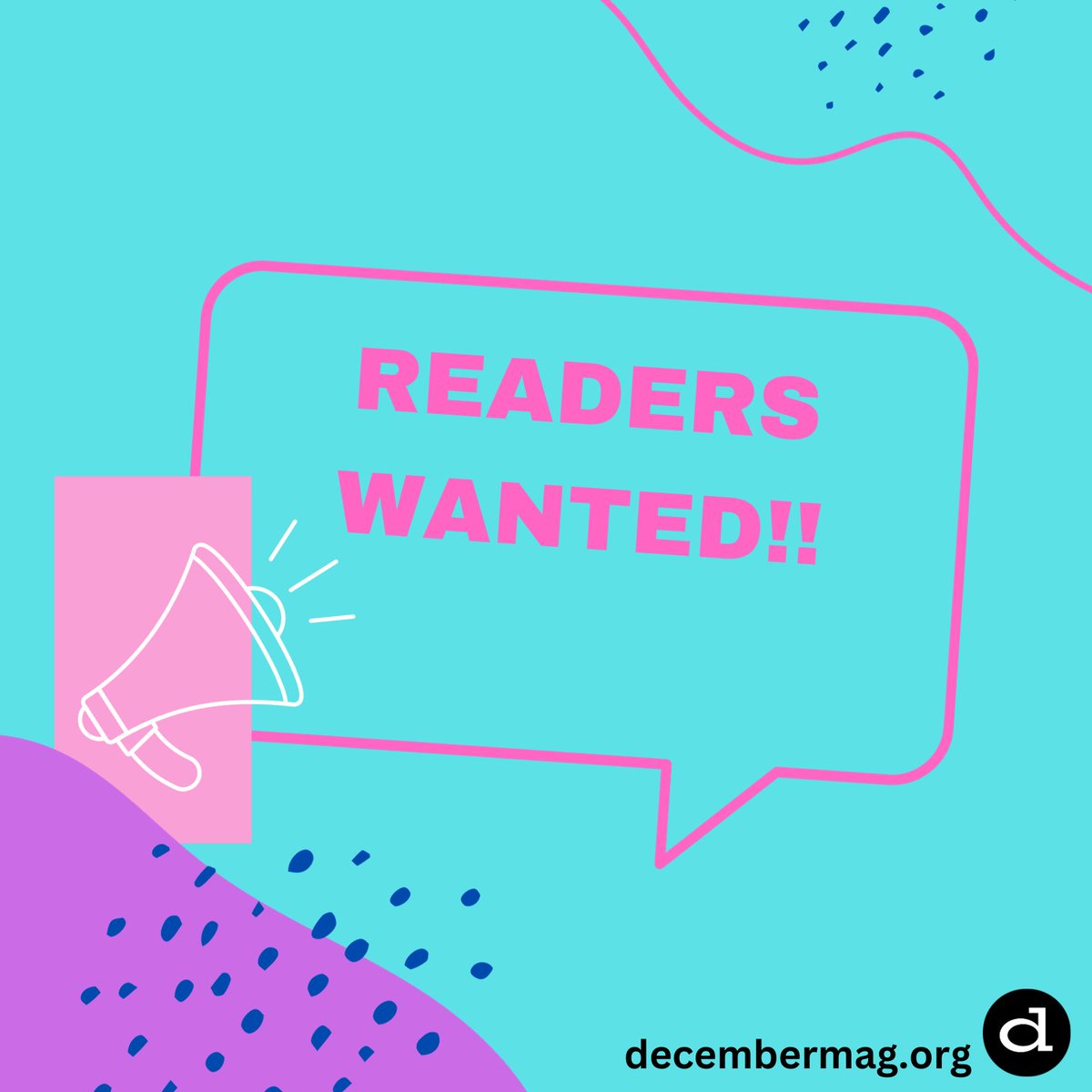 december_mag's tweet photo. Readers wanted!! Apply now.
https://t.co/Nxo4bhYkC8 Fill out the application for your chance to join the december team! Share this post and tag friends who may be interested! #decemberMagazine #LiteraryMagazine #DiversityInLiterature #SubmissionsReader #JoinOurTeam https://t.co/4amHecD5s3