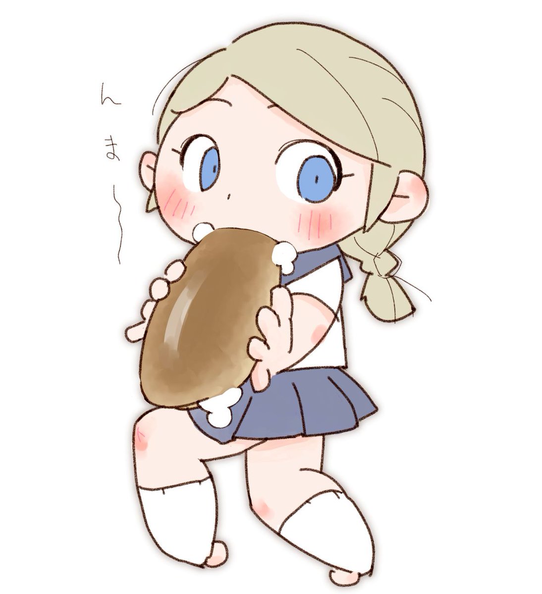 「あまくてでかいぱんをたべるこはかわいいからくえ! 」|しるくれのイラスト