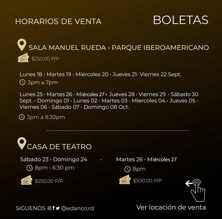 LuisGraham's tweet photo. Ya inició #EDANCO, el festival internacional de danza contemporánea realizado con muy buen criterio y rigor desde hace mucho tiempo en RD. Les comparto su programación.

¡Agenden! https://t.co/9m74BXXHSP