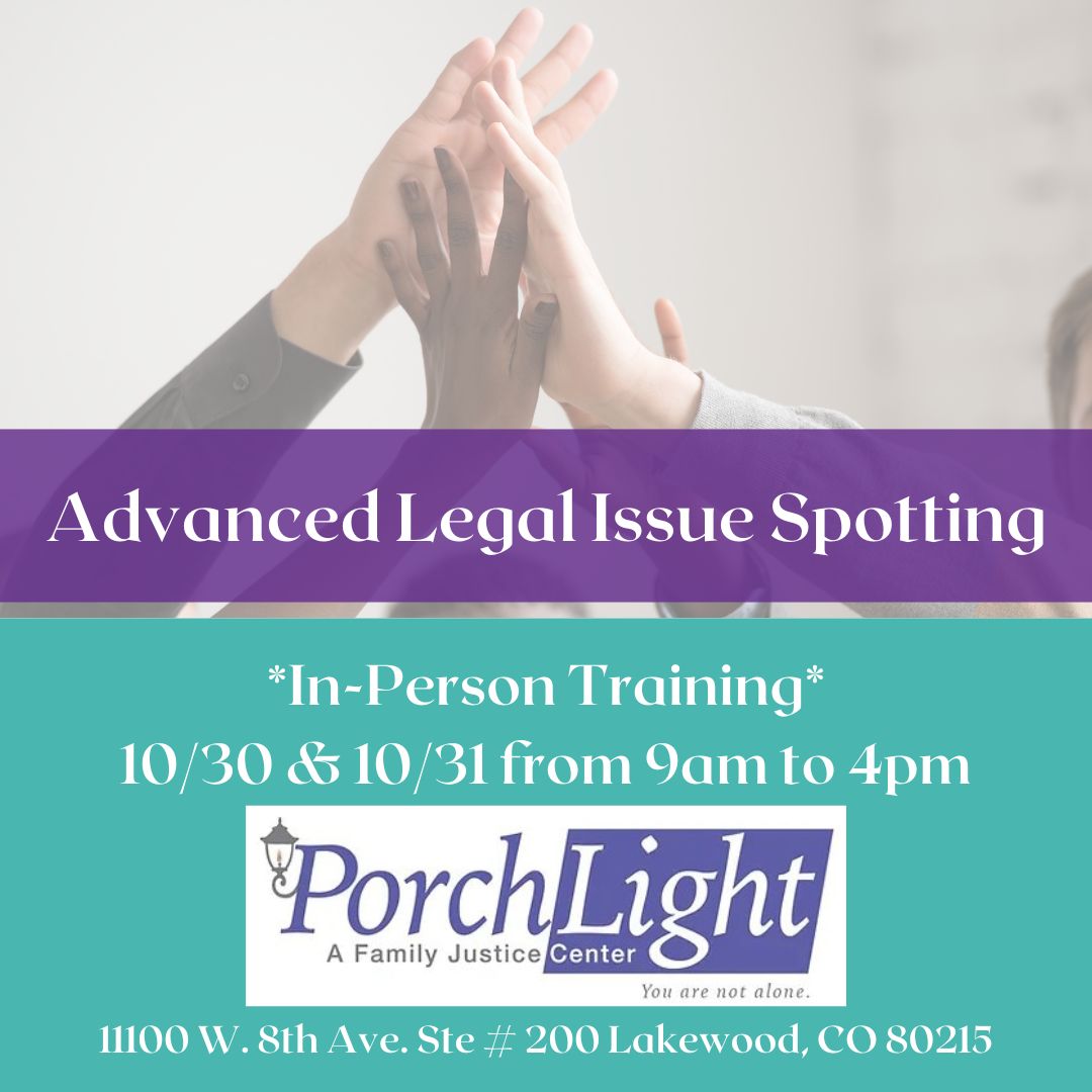 RMvlc_Colorado's tweet image. Spots are filling up fast for our *free* in-person Advanced Legal Issue Spotting training on 10/30 &amp;amp; 10/31. Register now to claim your spot and to be sure we can accommodate any accessibility requests! rmvictimlaw.org/events/person-… 

#LegalAdvocacy #SupportSurvivors #VictimRights
