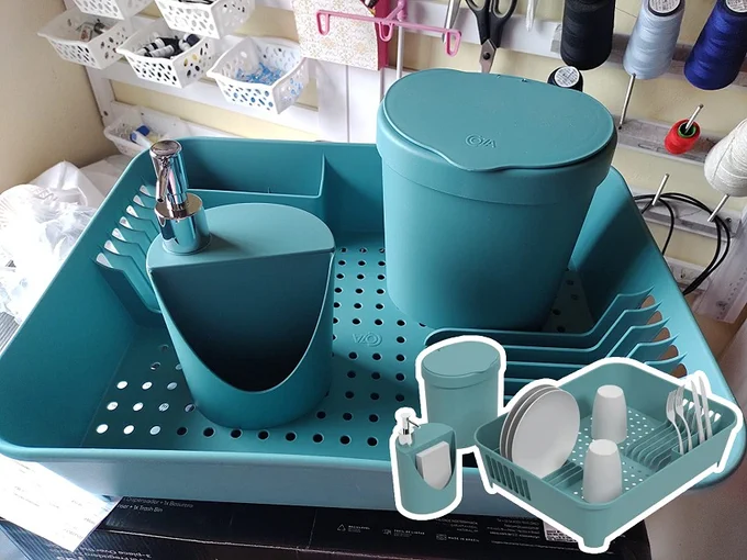Kit Escorredor + Lixeira + Dispenser, Azul Baltic, Coza