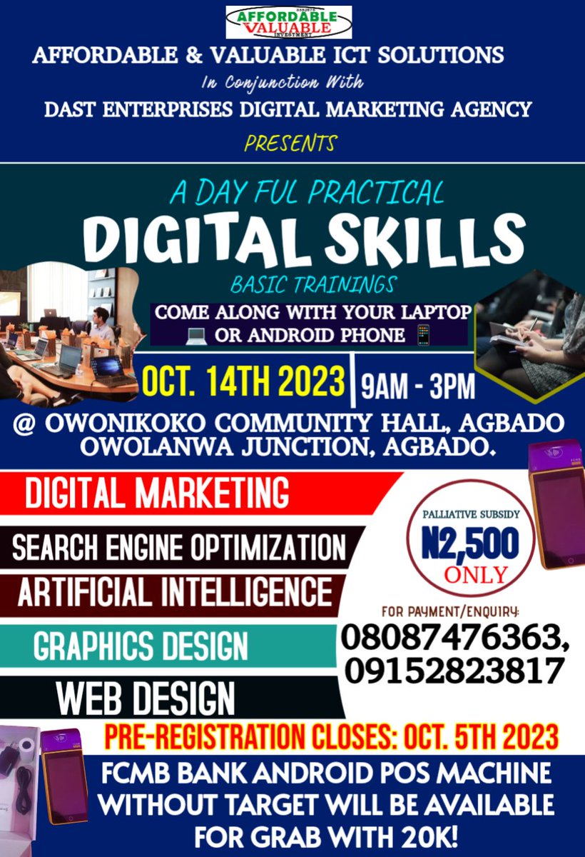 HonFarouk's tweet photo. With 2k, you can improve on your digital skills and start making money immediately with your phone/laptop.
#DigitalSkills #ArtificialIntelligence #Palliative #Subsidy #GreenEconomy #AffordableValuableICTSolutions #DastEnterprises #LetYourSkillPayYourBill #Agbado #CDC #BeYourOwnBo https://t.co/JRLSfdgIPS