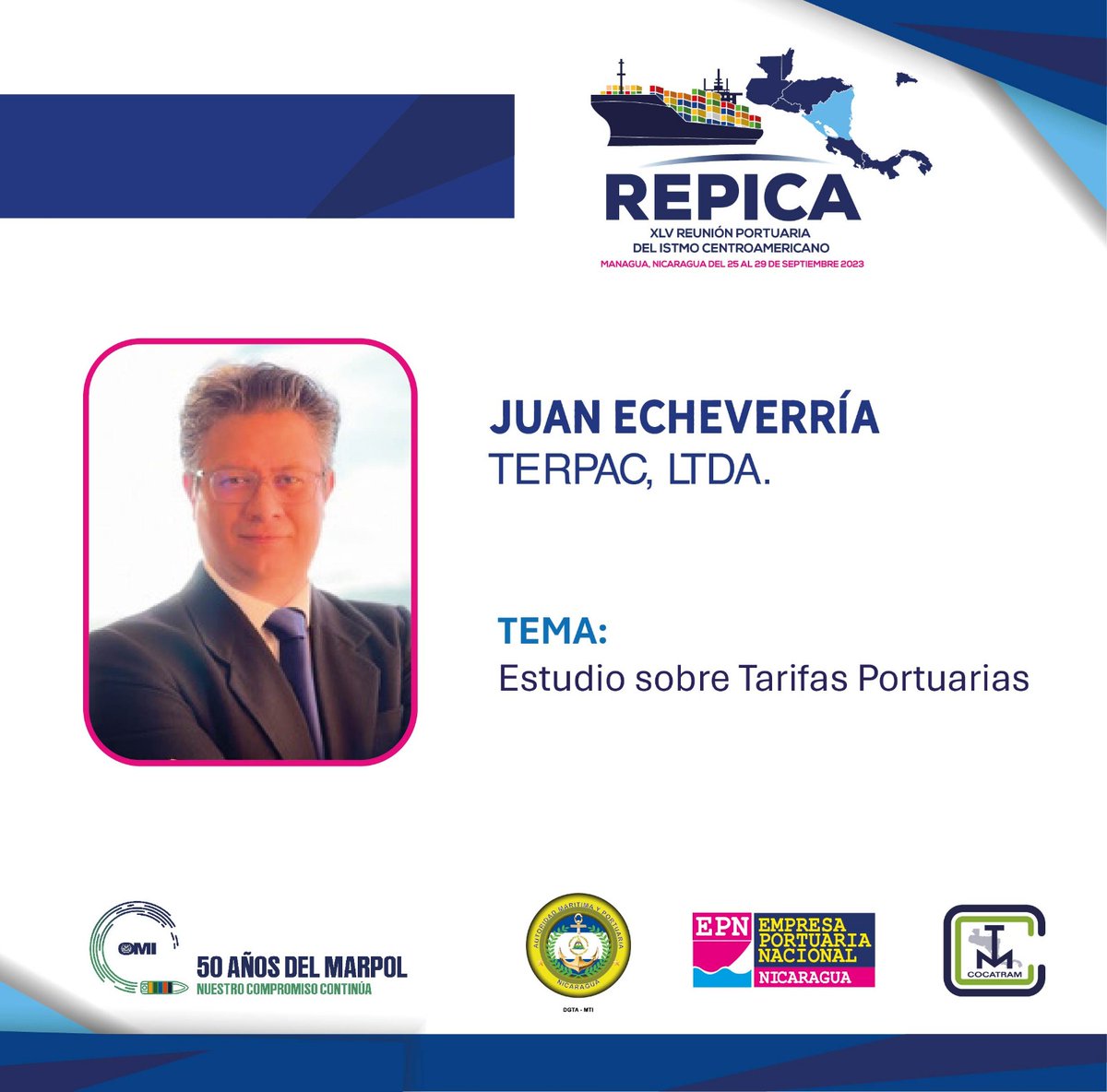 @cocatram Juan Echeverría, Director de Proyectos Terpac Ltda. presenta Estudio sobre Tarifas Portuarias, a los miembros en la XLV REPICA.
