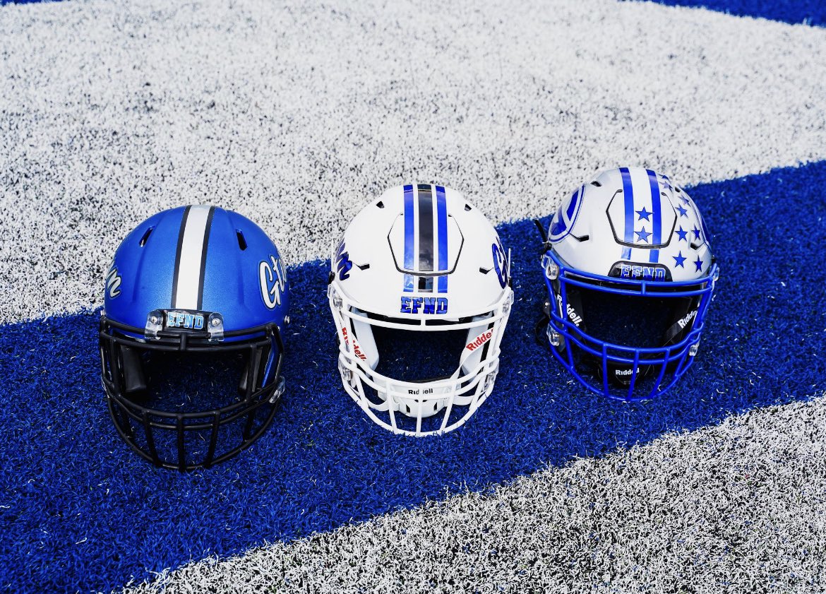 Check out the new Icy Whites!!! 3 helmets, count them 3 helmets!!! <a href="/GTEagleFootball/">Georgetown Football</a> #dEFeNDtheG