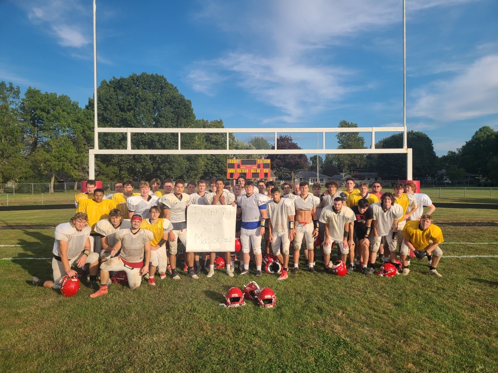GirardSD's tweet image. The GHS football team shared words of encouragement for Mason Martin, a football player from Karns City who collapsed on the field during a recent game and remains hospitalized.  #2Strong #GirardBuzz