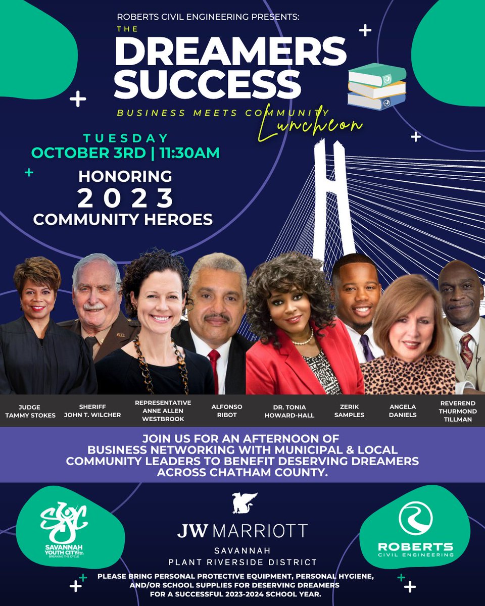 We are excited for our Dreamers Success Luncheon honoring Savannah's 2023 community heroes! Join us in celebrating these outstanding leaders. 📷📷

#ChathamCounty #Savannah #RobertsCivil #Engineering #CivilEngineering