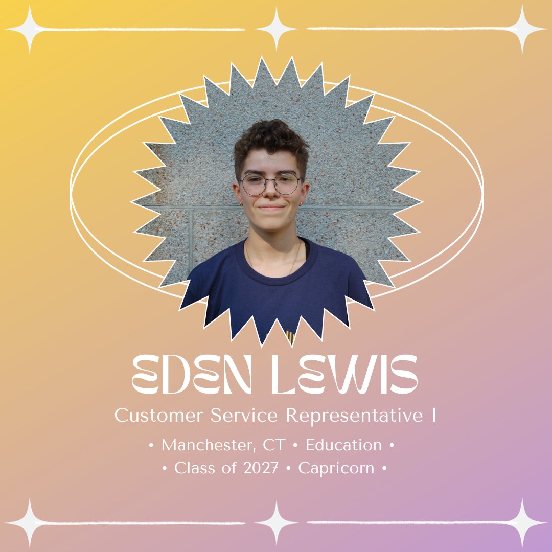 Introducing Eden (she/her), another one of our newest student workers! Eden enjoys reading and crocheting, and is excited to be living in the city this semester!