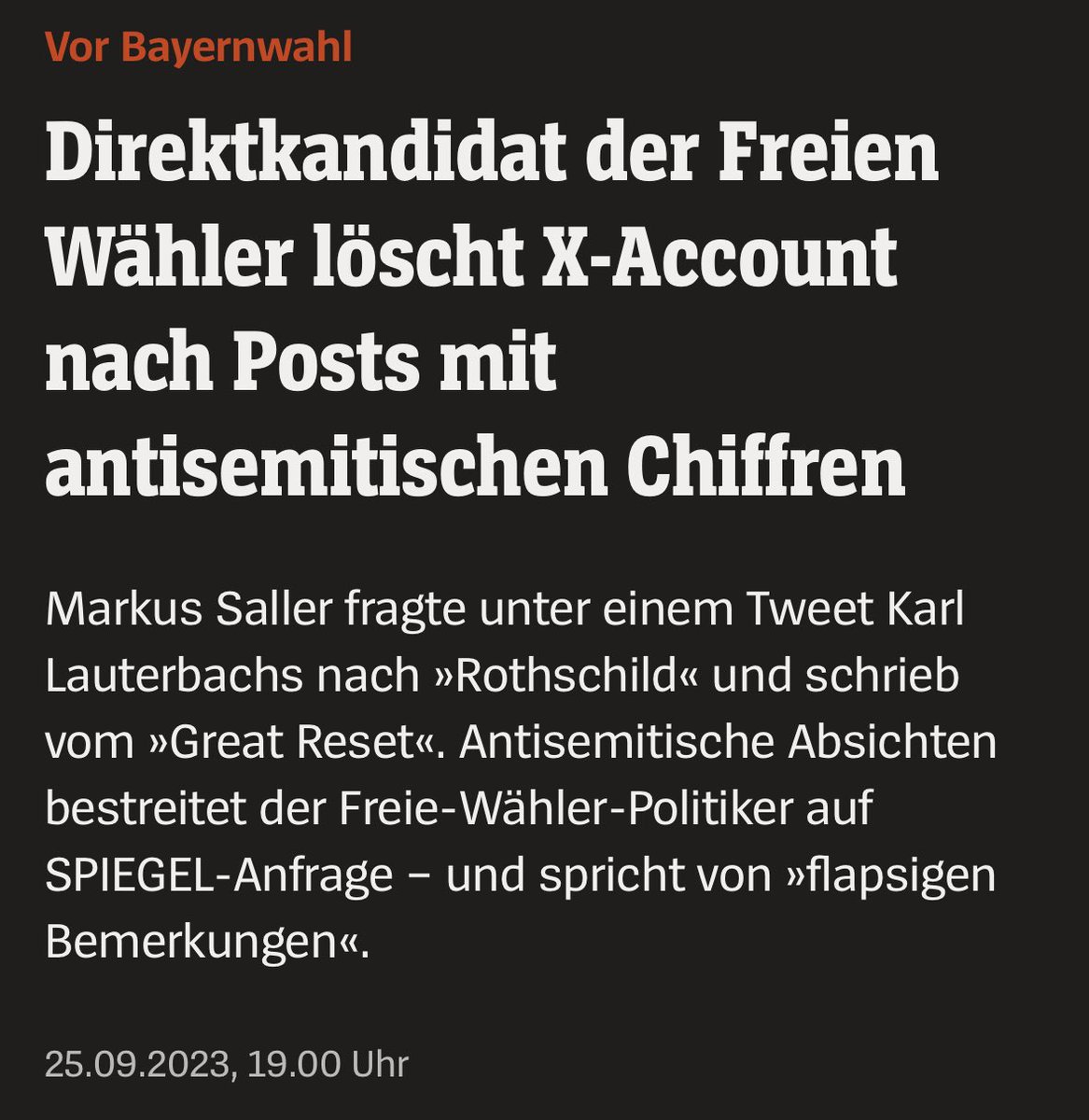 Huch, wie einfach jede Person, bei den Freien Wählern, n antisemitischen Bruder hat. Sachen gibts.