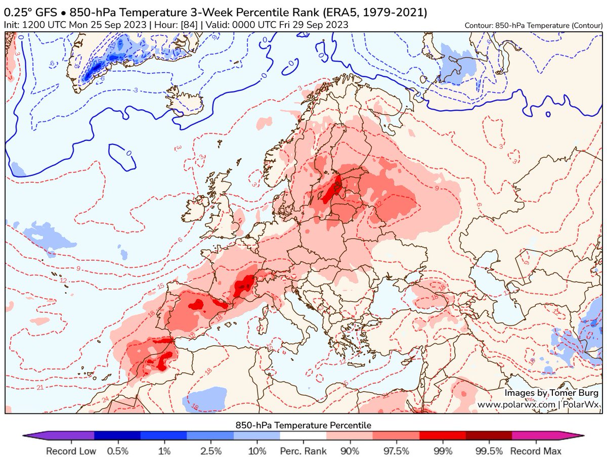 MMmarco0's tweet photo. Il peso delle parole. Parlare di estate a fine settembre rischia di essere un grande errore sia scientifico che mediatico. Periodi anticiclonici con temperature superiori alla media possono capitare in qualsiasi momento dell'anno e spesso capitano anche in inverno ma un conto è la stagione estiva un altro conto sono temperature più miti del normale in un determinato periodo dell'anno diverso dai 3 mesi estivi. 

In questo caso entra in gioco l'astronomia. La differenza sostanziale tra Luglio/Agosto e fine settembre è che in questo periodo le ore di luce sono diminuite di 2 ore rispetto al periodo estivo ed il sole scalda di meno, un fenomeno che non consente alle temperature massime di salire oltre una certa soglia. Di pari passo le ore di buio aumentano favorendo temperature minime più basse anche in contesti di miti anticicloni.

Se fossimo nel periodo estivo questa settimana avremmo avuto temperature massime di 31-33 °C con minime sopra i 20 °C ma siccome siamo a fine settembre le massime saranno contenute tra 24 e 26 °C ,con qualche locale picco di 27-28 °C, mentre le minime saranno comprese tra i 15 ed i 18 °C questo proprio perchè la stagione autunnale, a livello astronomico, inesorabilmente avanza. Per avere un clima puramente estivo in questo periodo dell'anno dovremmo avere temperature davvero molto elevate ad 850 hpa (1.500 metri di quota), almeno 20 °C o superiore, ma tali valori saranno raggiunti solo sulla Penisola Iberica e non sulla nostra penisola.