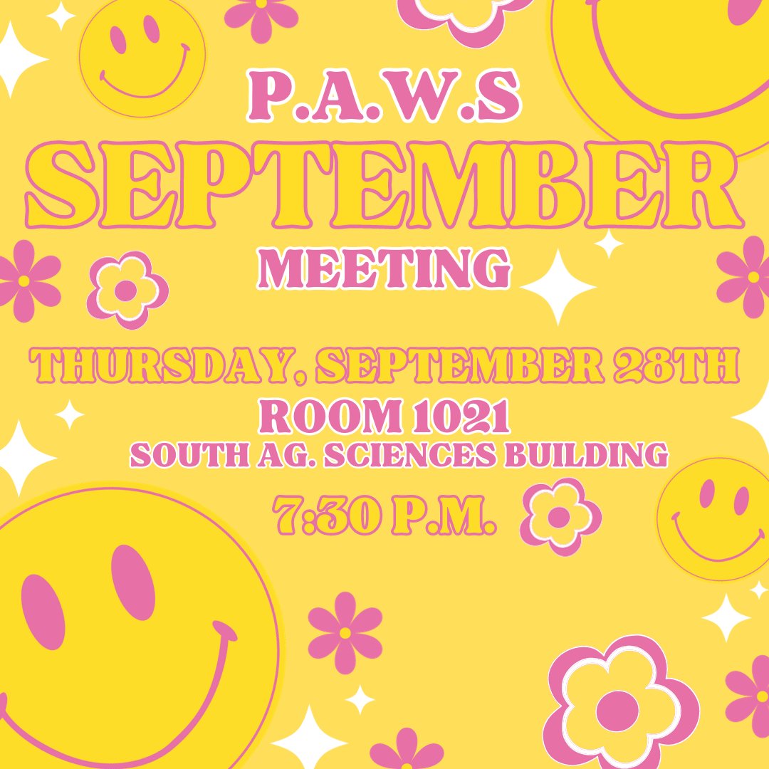 WVU_PAWS's tweet photo. Join us this week for our September PAWS meeting!
On Thursday, September 28th, we want to invite all active and potential members back for our second meeting of the semester! We'll be going over upcoming events and will host a guest speaker. We'd love to see you there! ☺️💗 https://t.co/zcVoBl9yoN