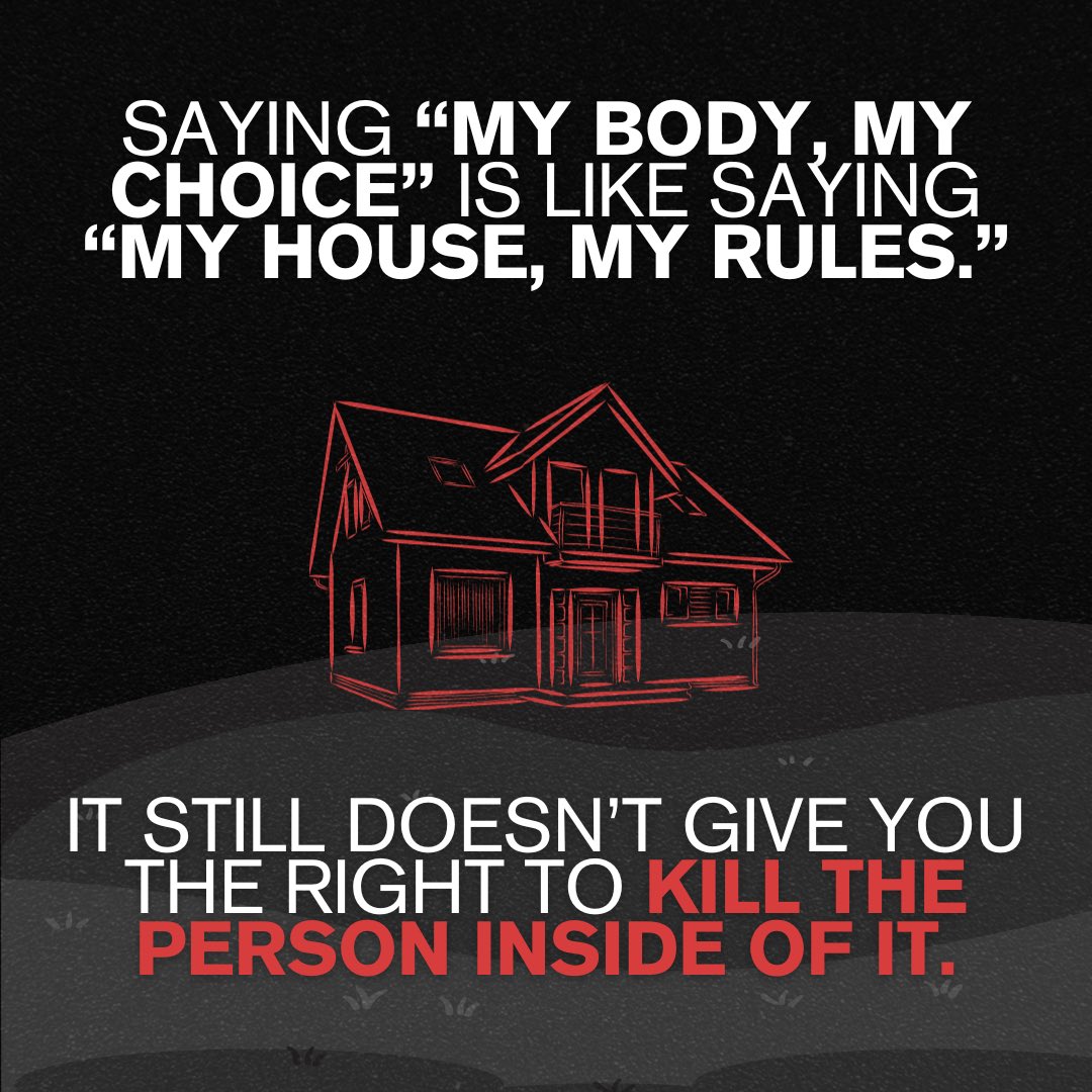 Saying “My Body, My Choice” is not valid.

Nobody has the right to kill an innocent child, regardless of their location.