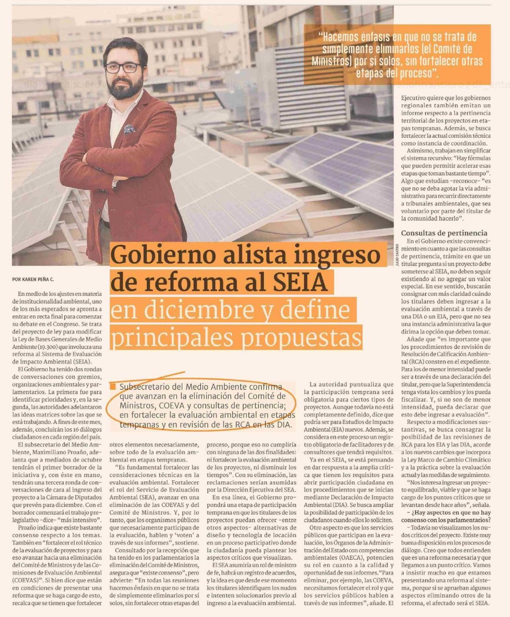 El ministro (s) <a href="/max_proano/">Maximiliano Proaño Ugalde</a> conversó con <a href="/DFinanciero/">Diario Financiero</a> sobre la modificación a la Ley de Bases Generales de Medio Ambiente (19.300), clave para la institucionalidad ambiental de 🇨🇱

🗣️"Es fundamental fortalecer las consideraciones técnicas en la evaluación ambiental"

📰Lea aquí👇