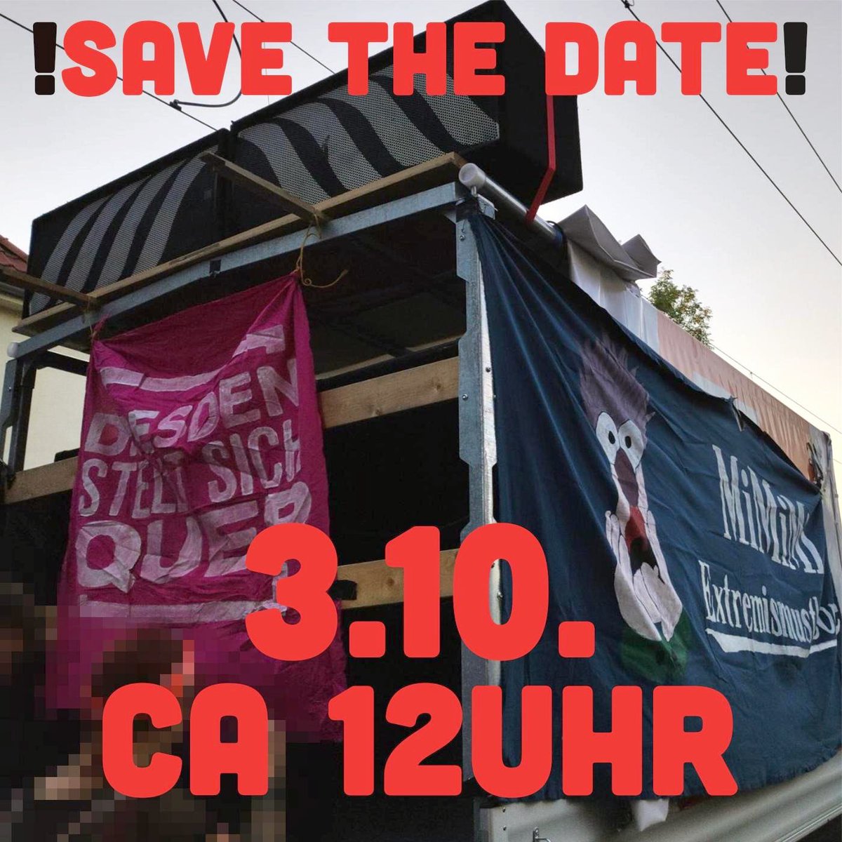 +++Save the Date!+++ Die AFD ist am 3.10.2023 am Schlossplatz um Hass und Hetze verbreiten. Wir lassen das nicht unwidersprochen! Sie ist Wegbereiter der Ausbreitung rechtsextremen Gedankenguts! Wer schweigt, stimmt zu! Alerta! #noafd #noafdd #nonzs #savethedate #dd0310