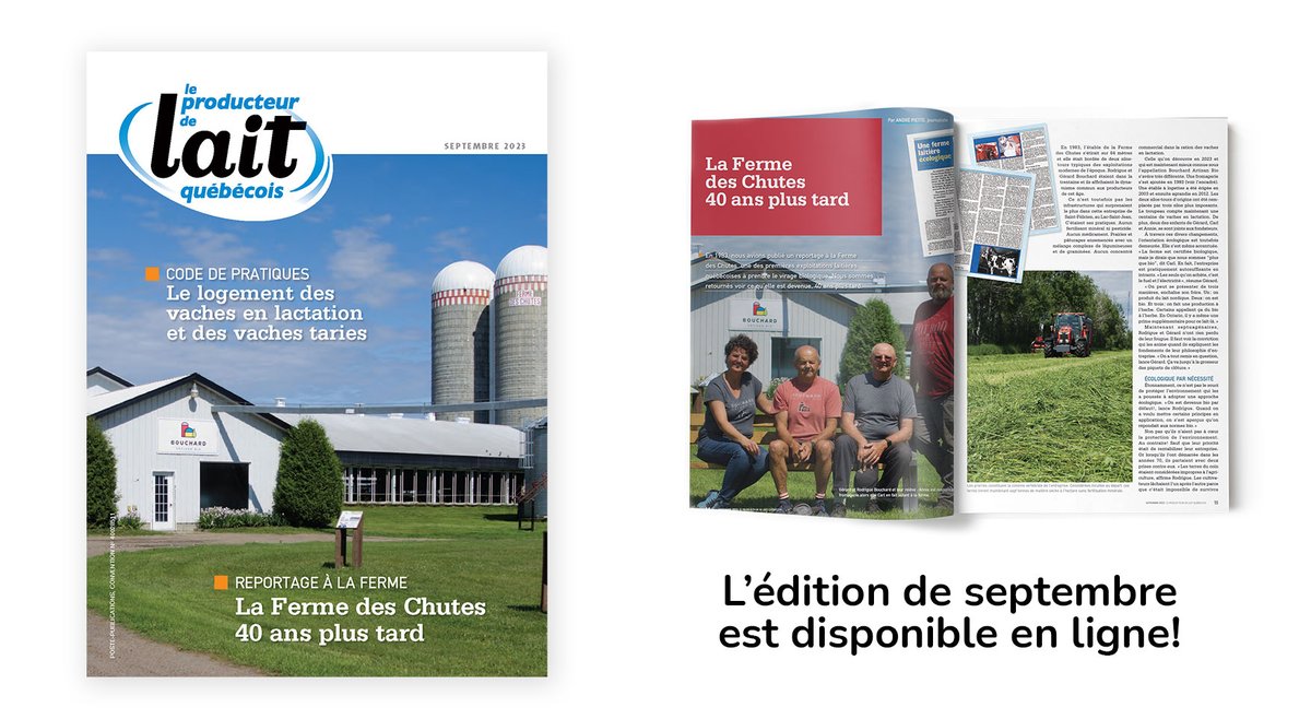 La revue du mois de septembre est maintenant disponible! Au programme, le Code de pratique sur les vaches en lactation et les vaches taries, la Ferme des Chutes 40 ans plus tard, l’IA pour améliorer la biosécurité des fermes laitières.
👉 bit.ly/480b33E